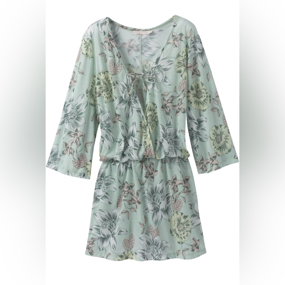 Prana Keoki Tunic Dress Mint Floral Beach Cover-up Dolman Medium New